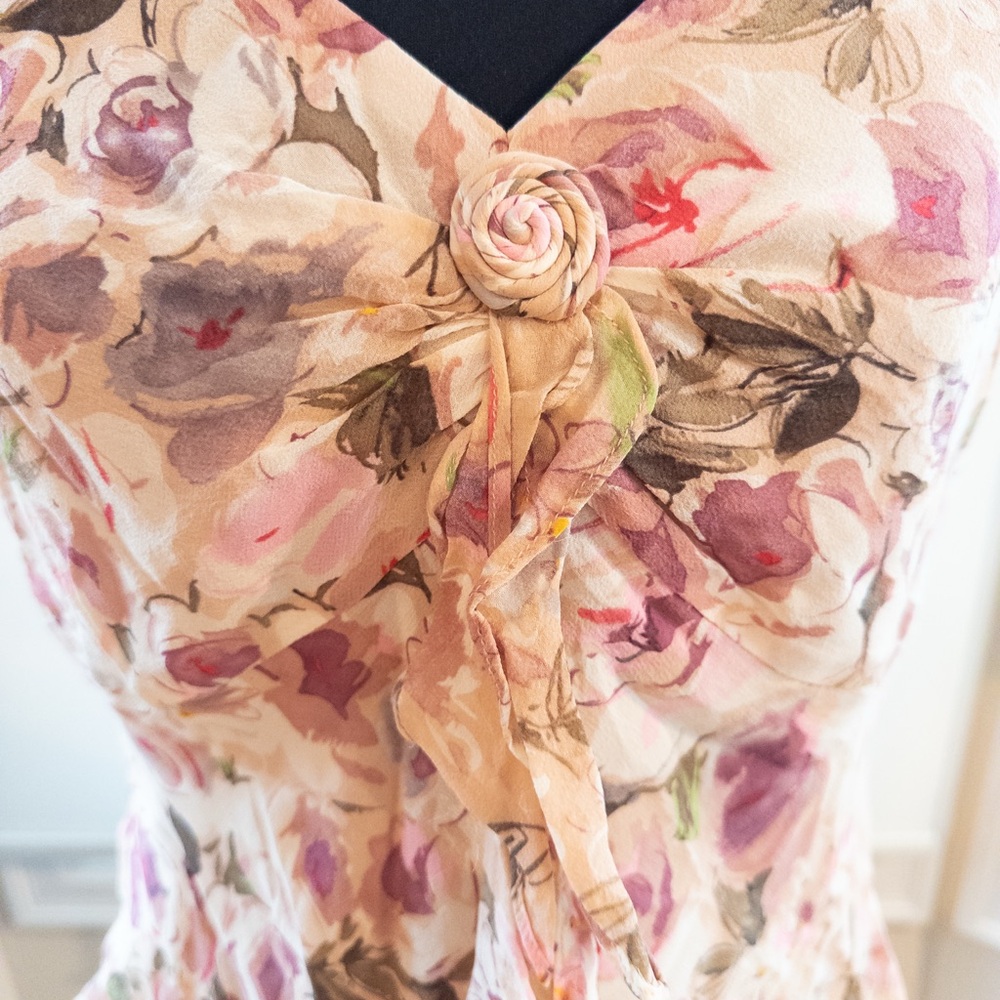 Cynthia Howie Silk Blouse Size 8 Vintage Floral Ruffle Front Pink 90s - Picture 5 of 9